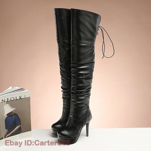 STYLISH Women Over-the-Knee Boots Platform High Heels Boots Shoes Plus Size 3-16 - Picture 9 of 12