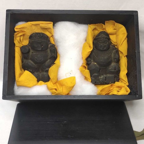 Japanese Edo period Wooden Statues Figure Ebisu-sama Daikoku-sama Antique - Imagen 2 de 9
