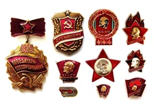Set Original Medal, Pin Badge Lenin, Soviet Red Russia, Komsomol Hammer Sickle