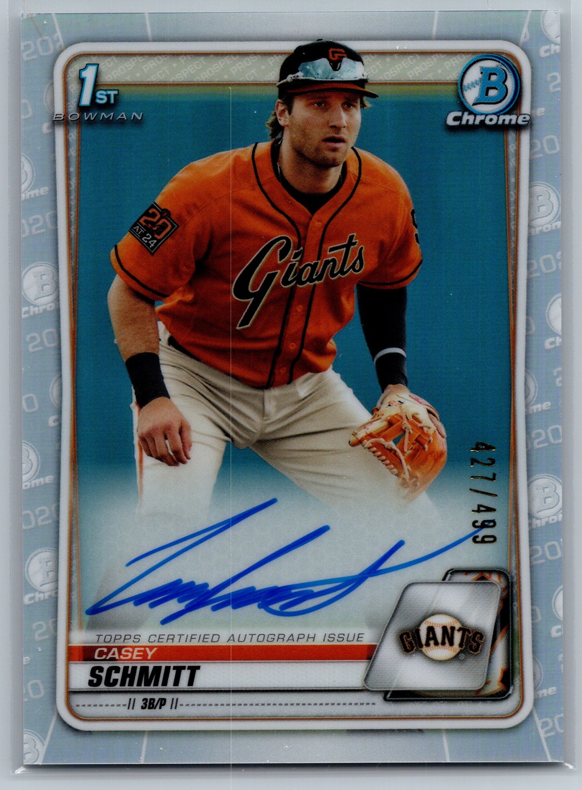 2020 1st Bowman Chrome Draft /499 Auto Refractor #CDA-CS Casey Schmitt
