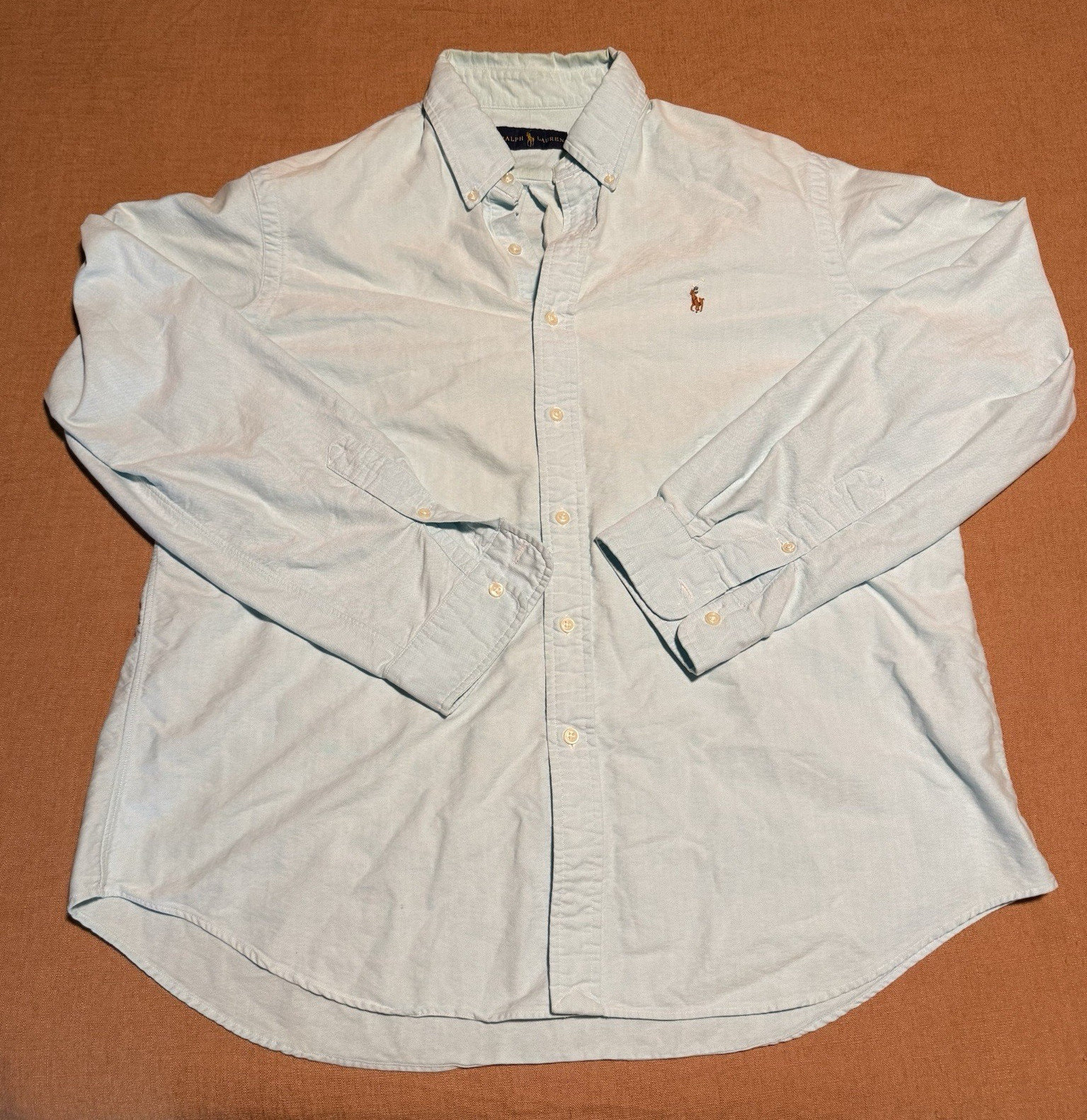 Ralph Lauren Light Blue Solid Cotton Button-Down Shirt Men's XL Long Sleeve