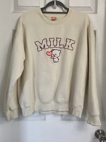 Milk Mocha Bear Varsity Crew Neck Sweatshirt Large Cream Color Oversized Coz