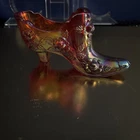 Vintage Fenton Ruby Red Glass Slipper Cabbage Rose Pattern Excellent Conditioni