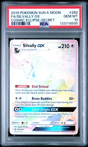 2019 POKEMON SUN & MOON COSMIC ECLIPSE SECRET #262 FULL ART/SILVALLY GX PSA 10