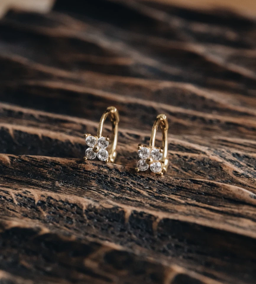 1.75 CT Round Lab Created Diamond Floral Hoops Engagement 14K Gold FN Earrings - Image 3 of 4