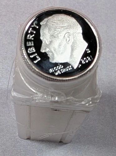 2021-S Roosevelt Dime 50-Coin Roll Tube Proof (Silver) 10c