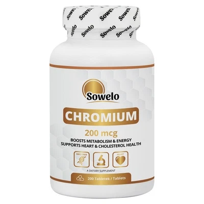 Chrome Picolinate 200mcg – Comprimés – Glucose, Métabolisme & Poids – Sowelo - Photo 1/4