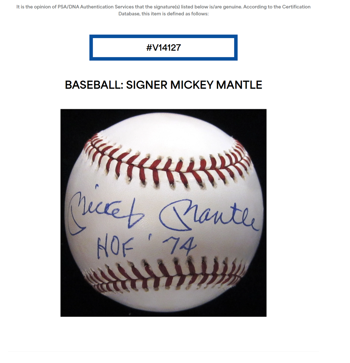 Mickey Mantle Hall Of Fame HOF 1974 Signed Baseball PSA DNA | eBay