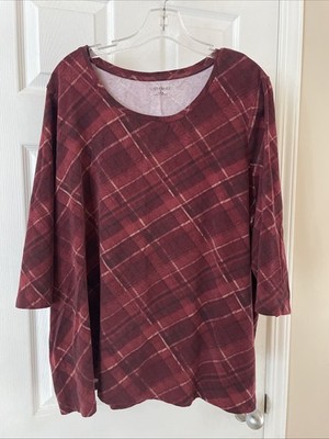 Catherines Sz 18/20 Gorgeous burgundy plaid Stretch Top Blouse Gorgeous￼