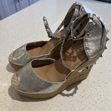 Silver Studded Wedge Espadrille Platform Sandals Ankle Strap UK 5 EU 38