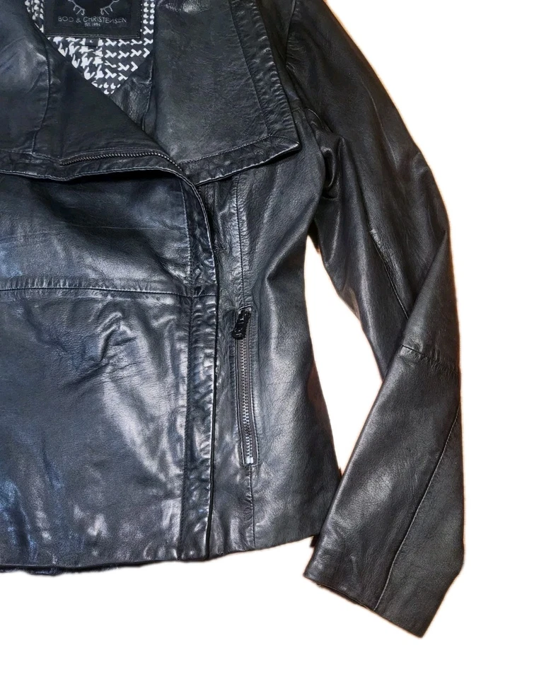 Bod And Christensen Leather Jacket Asymmetric Zip Drape Collar M / Large - Image 4 of 4