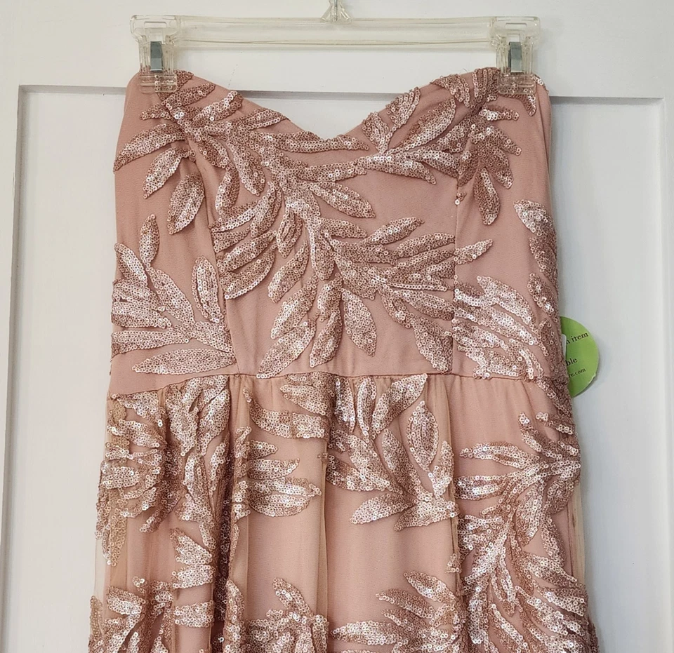 Vestido Windsor Sin Tirantes Lentejuelas Hoja - Maxi Vestido Formal Rosa Rubor (Talla Grande) Foto 3 de 3