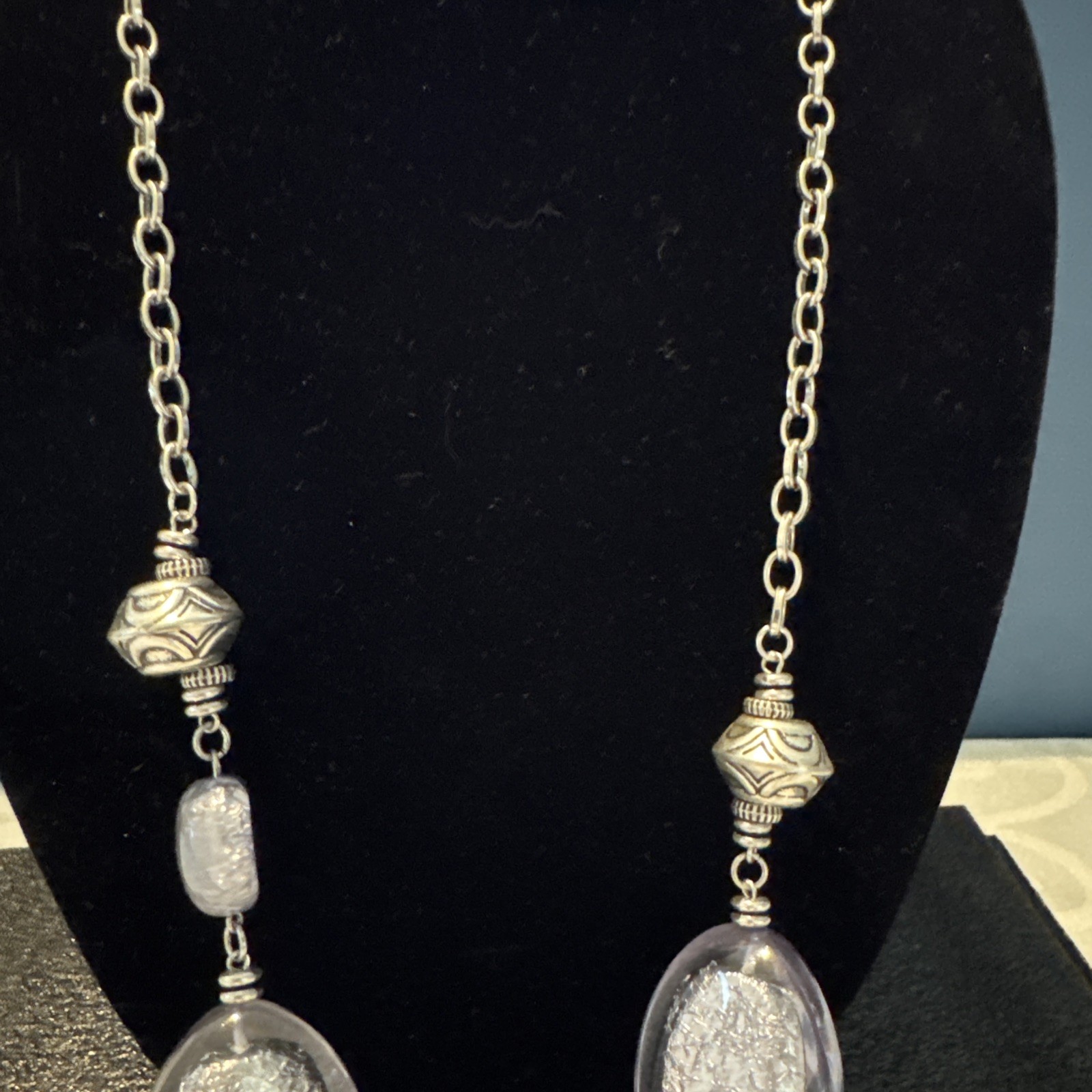 Chunky Artisan Silver Tone Statement Necklace Hea… - image 4