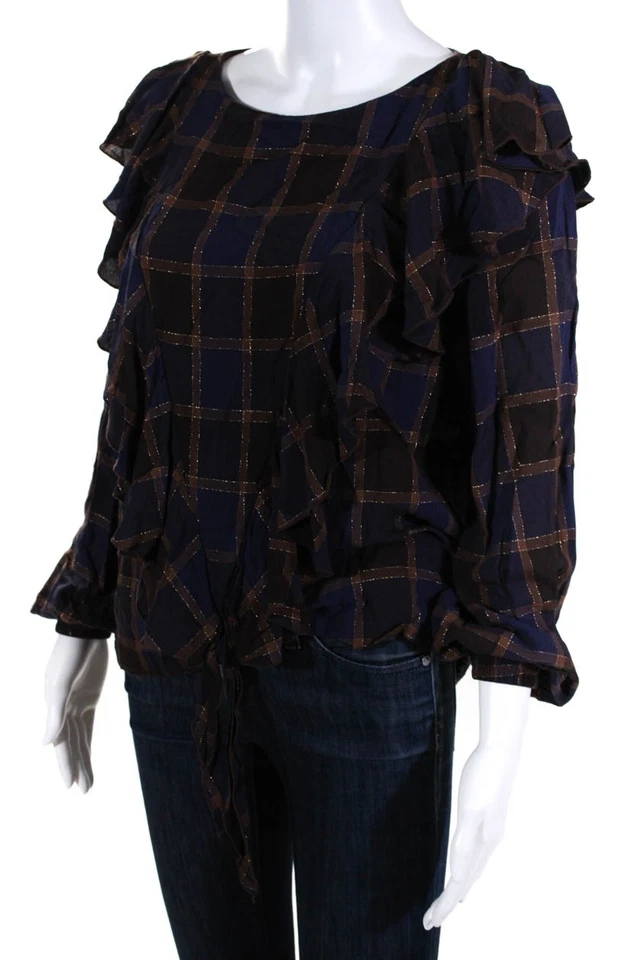 Blusa Metálica Nicole Miller Mujer Novio Volantes Azul Talla Pequeña 11215182 Foto 2 de 4