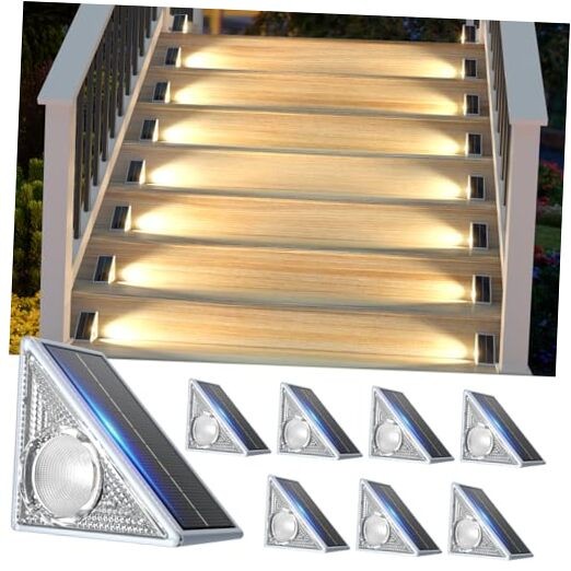 10 Modes Solar Step Lights Outdoor 2 Pack with Bright LED Illumination