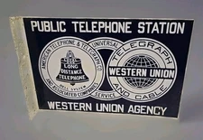 Antique 18" Western Union Universal Service Public Telephone Station Flange Sign