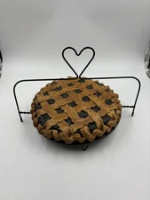 Realistic Faux Blueberry Pie Prop Decoration W/ Pan & Stand