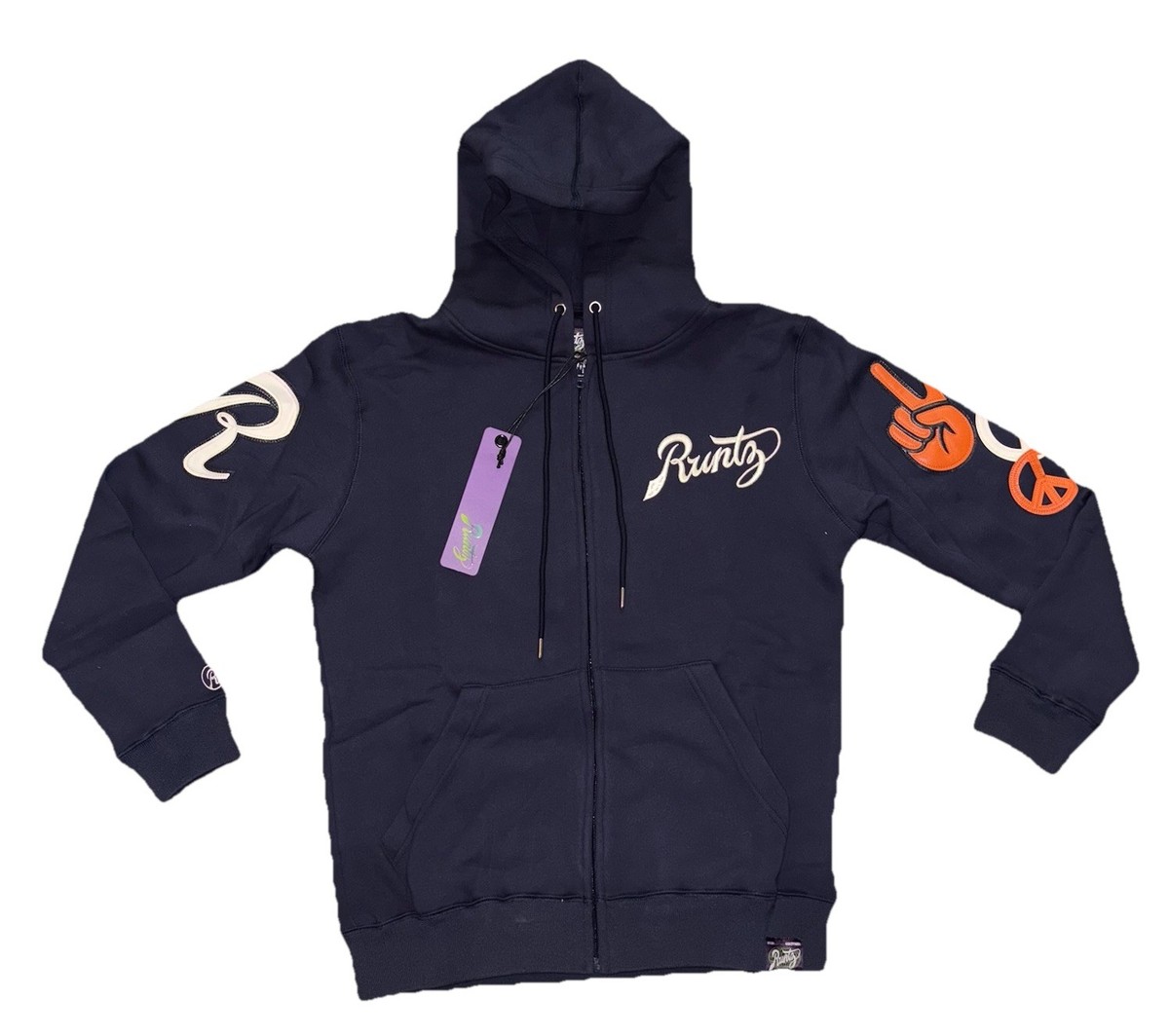 Runtz Peace, Love, Zip Down Embroidered and Patch Hoodie Men's