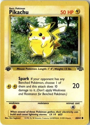 #1 Pokémon TCG 1st Edition Jungle Pikachu 60/64 Near Mint Vintage Card WOTC PSA