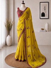 Indian Bollywood Designer Sari Wedding Party Wear Pakistani Ethnic Saree Blouse