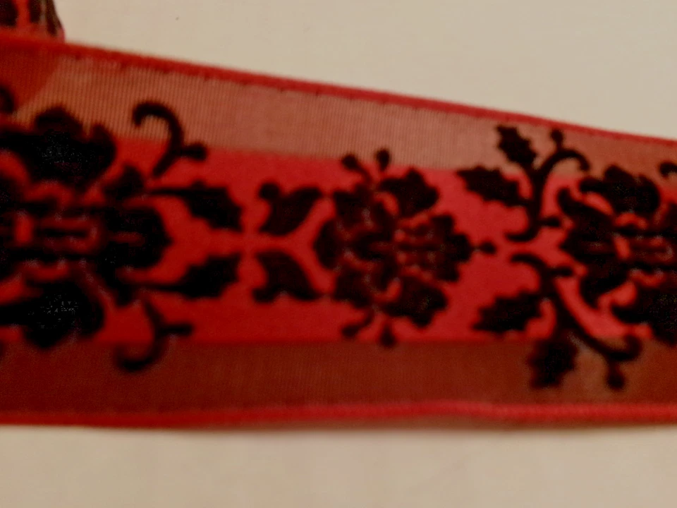 Member's Mark Wired Ribbon 1.5 Wide-Red with Black Velvet Flowers-13 yards(A) - Image 2 of 2