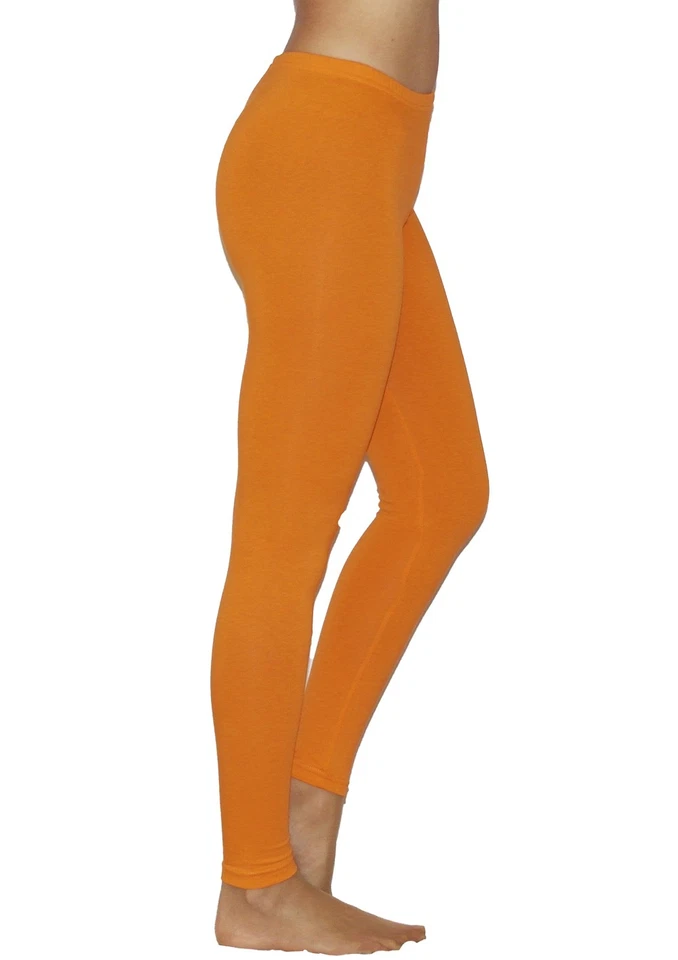 Damen lange Leggings Leggins lang Baumwolle Hose Röre Herren Wäsche orange M