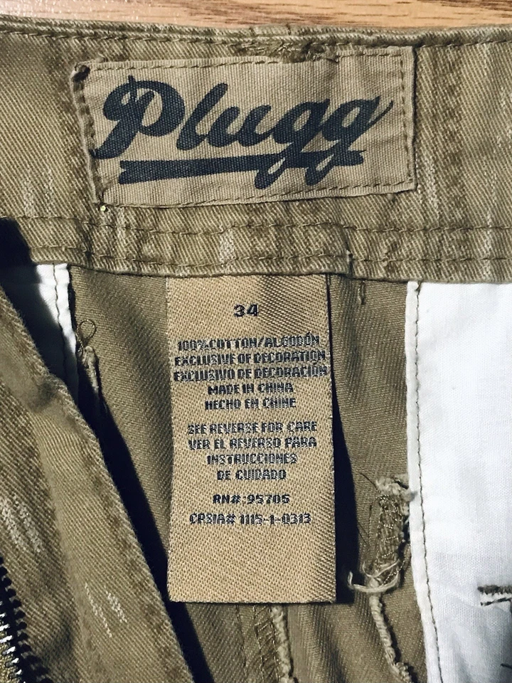 Shorts cargo Plugg retrô Y2K algodão pesado tamanho 34 marrom/bege listrado - Imagem 4 de 4