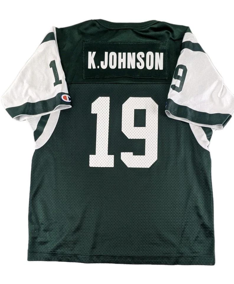 Camiseta Keyshawn Johnson New York Jets Champion #19 Grande L 14-16 Verde Antiga Anos 90 - Imagem 2 de 4