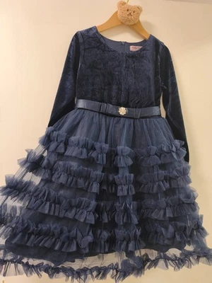 NEU 🌌 Festliches Mädchenkleid Blau mit Samt & Tüll – Weihnachten / Winter - Bild 1 von 4