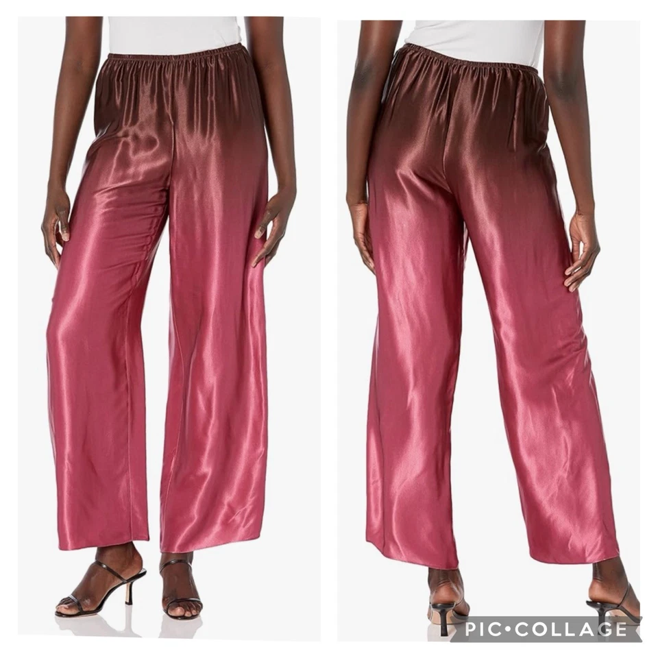 Vince Ombre Satinado Pierna Ancha Pull On Pantalones Remolacha/Noche Oscura Figura XL Foto 2 de 4