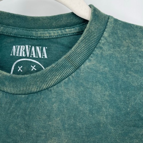 Camiseta con licencia oficial Nirvana Smiley Face verde lavado ácido pequeña - Imagen 5 de 6