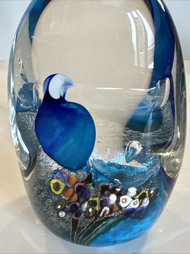 Signed Collette FORTIN Studio Art Glass Underwater Coral Reef Scene Paperweight - Picture 1 of 17