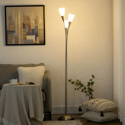 HOMCOM Modern Floor Lamp for Living Room Bedroom, 3 Light Upright Standing Lamp