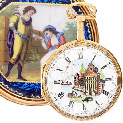 Duchene Viertel Stunde Repeater Fusee Taschenuhr Emaille Gehäuse Kostüm Bemalte