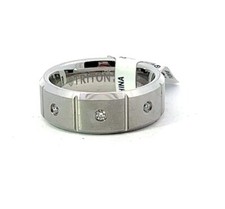 Triton 8mm White Tungsten .10ctw Diamond Accent Vertical Grooved Band Ring