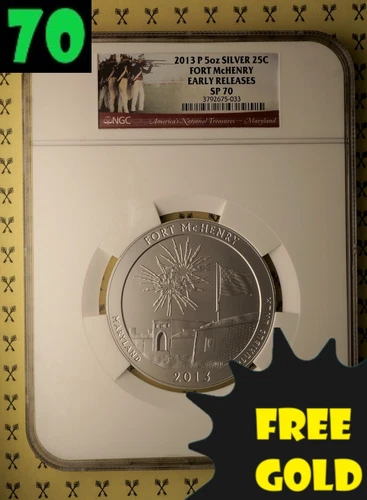 2013-P Fort McHenry 5 Oz SILVER Quarter NGC SP 70 ER with FREE GOLDBACK*