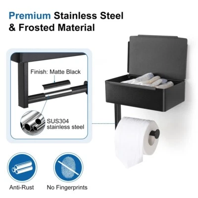 RHEME DESIGN Toilet Roll Holder with Shelf Self-Adhesive Stainless-Steel Wall Mounted Silver