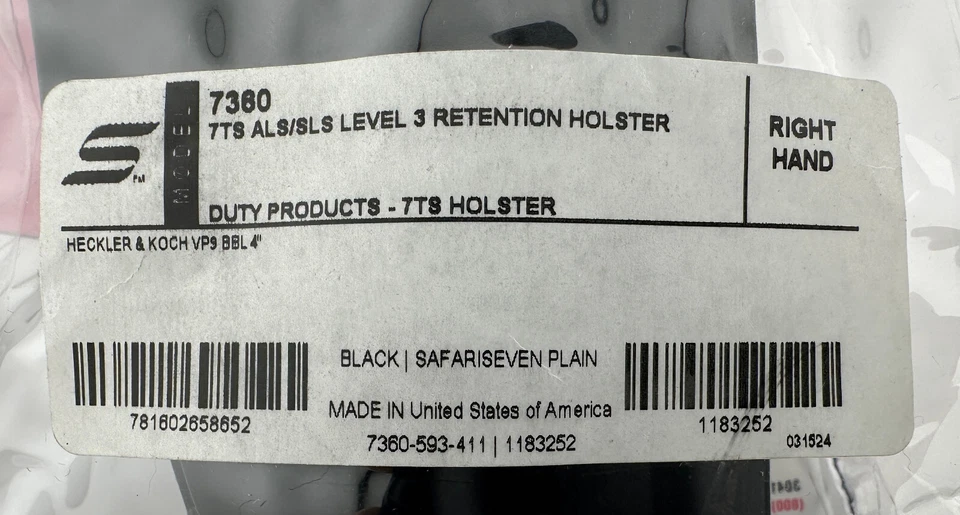 Safariland 7360 ALS/SLS 7TS Level 3 RH Black Duty Holster for H&K VP9 - Image 2 of 4