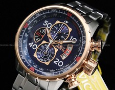 NEW Invicta Aviator Men's18K Rose Gold Plated Blue Dial Tachy S.S Chrono Watch