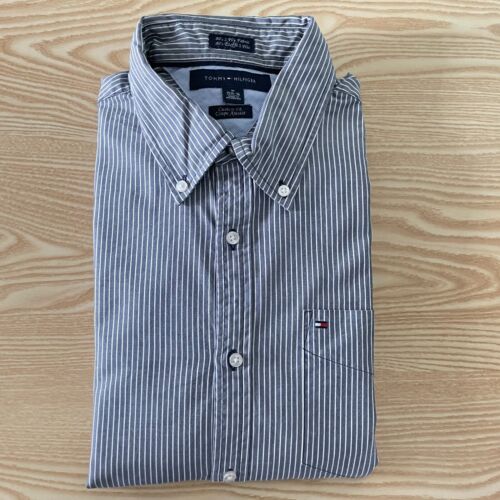 Tommy Hilfiger Chemise Homme Custom Fit Gris Moyen 21" Pit-to-Pit 15,5" 16" Colla - Photo 1/10