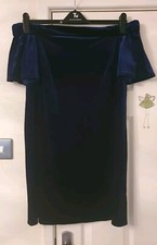 Stunning Ladies Size 14 Midnight Blue Soft Velveteen Bardot Stretch Dress