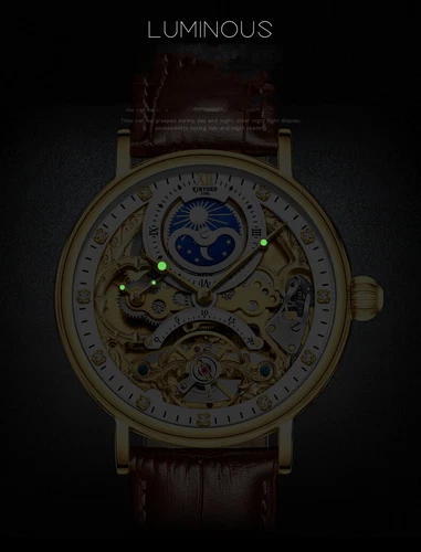 KINYUED Skelett Tourbillon Mondphase Mechanische Uhr Luxus Herren Diamant Uhr - Bild 9 von 22