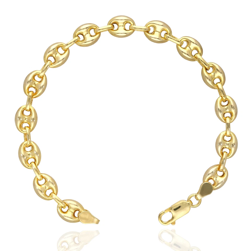 18K Yellow Gold Over Silver 8mm Puffed Anchor Mariner Bracelet Solid 7.5"-9.5" - Image 2 of 4