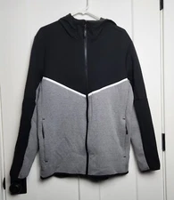 Men's Hooded Sweatshirt Jacket Black Gray Large Russell Fusion Knit Full Zip NWT