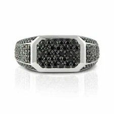 New Streamline Pave Signet Men’s Ring Spinel Black CZ Diamonds Ring 925 Silver