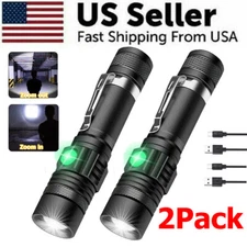  2PACK 99000000 LM Super Bright LED Tactical Flashlight Rechargeable Work Light