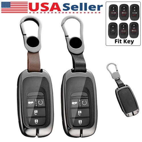 Metal Leather Remote Key Fob Cover Case for 2022 2023 Honda Civic Accord HRV CRV - Picture 3 of 10