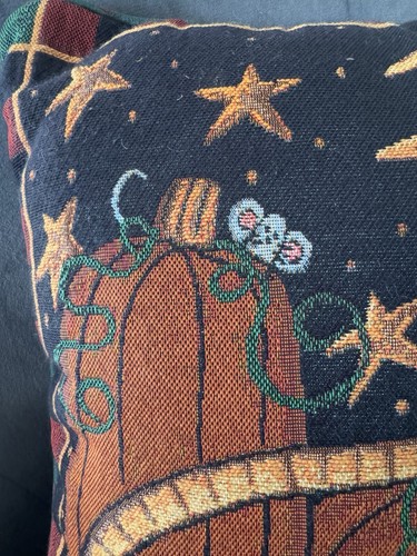 Susan Fouts Kline Fall Harvest Tapestry Pillow Cat Pumpkin Black Orange Stars - Picture 22 of 24