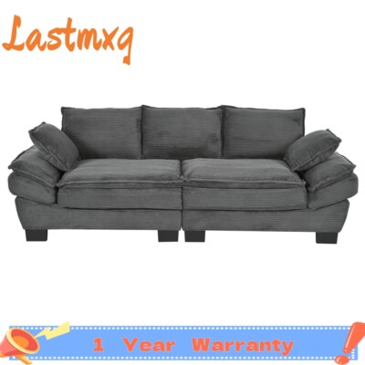 85.4'' Modern Curved Sofa with 2 Decorative Throw Pillows, Corduroy Fabric Couch