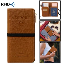 Leather Passport Wallet RFID Blocking Travel Document Organizer Pouch Bag Purse